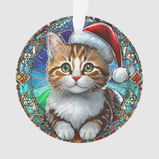 Ornamento Laranja Tabby Kitten com Santa Hat Vidro Estreito