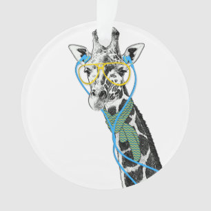 Ornamento Legal girafa engraçada com óculos, fones de ouvi