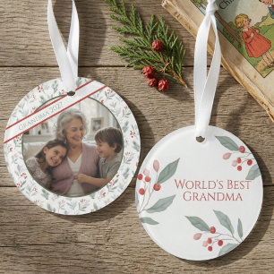 Ornamento Lembrança de Foto de Natal da Vovó com Aquarela de