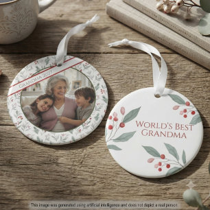 Ornamento Lembrança de Foto de Natal da Vovó com Aquarela de