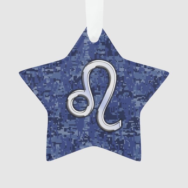 Ornamento Leo Zodiac - Sinal no Marinho Blue Digital Camo (Frente)