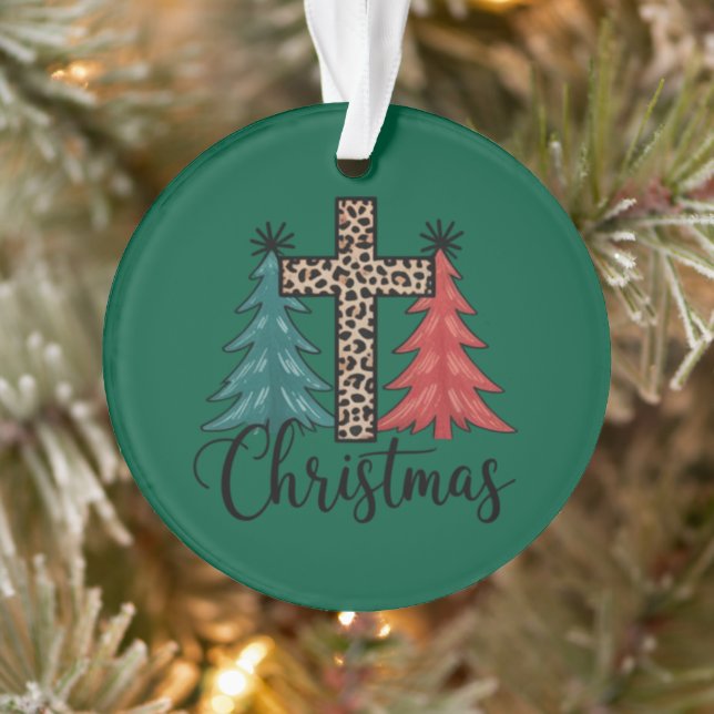 Ornamento Leopard Cross Christmas Trees Christian (Árvore)