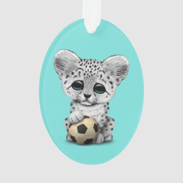 Ornamento Leopardo de neve Cub com a bola de futebol do (Verso)