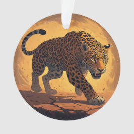 Ornamento Leopardo Feroz Passeando ao Pôr do Sol