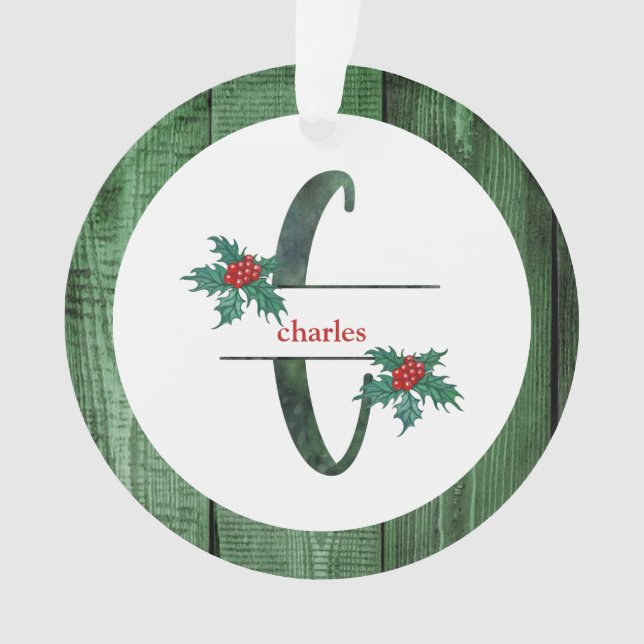 Ornamento *~* Letra C FOTO Natal AP44 Madeira Rústica (Frente)