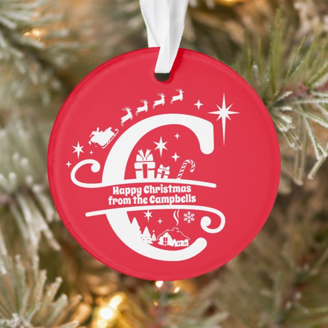 Ornamento Letra C Monograma Nome da Família Inicial Saudação (Árvore)