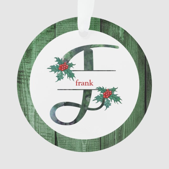 Ornamento *~* Letra F FOTO Natal AP44 Madeira Rústica (Frente)