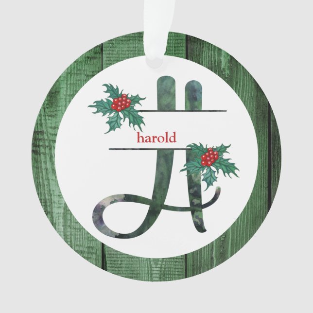 Ornamento *~* Letra H FOTO Natal AP44 Wood Rustic (Frente)