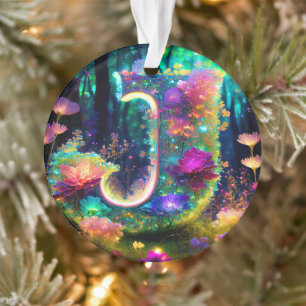 Ornamento Letra J floral brilhante