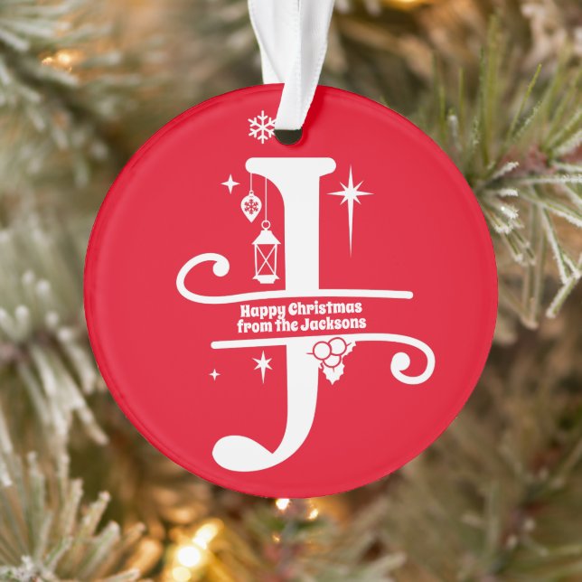 Ornamento Letra J Monograma Nome da Família Inicial Saudação (Árvore)