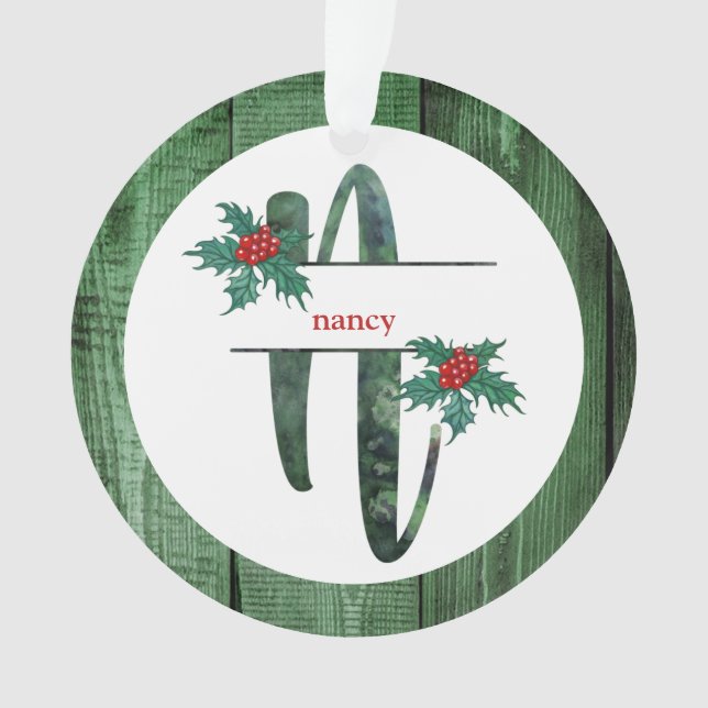 Ornamento *~* Letra N Foto de Natal Rústica AP44 (Frente)