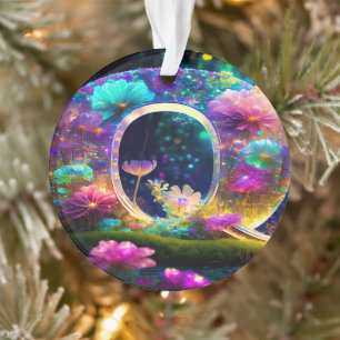 Ornamento Letra Q floral brilhante