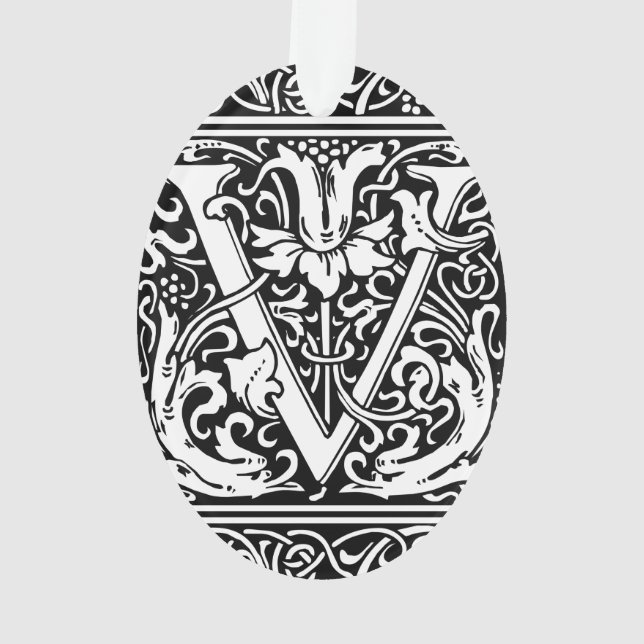 Ornamento Letra V Monograma Medieval Arte Nova (Verso)