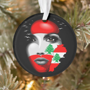 Ornamento Líbano Flag e Map no rosto da menina