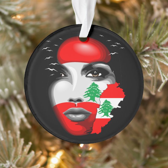 Ornamento Líbano Flag e Map no rosto da menina (Árvore)