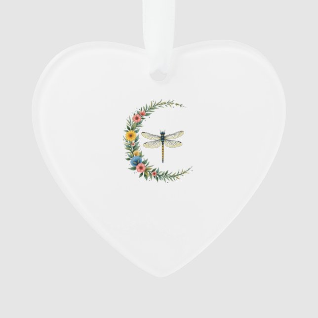 Ornamento Libélula Boho Crescente Lua Símbolo de Paz Hippie  (Frente)