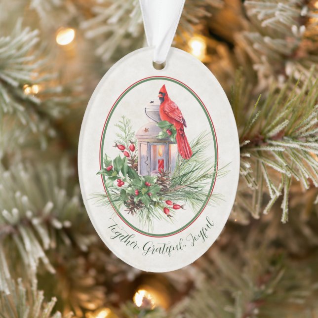 Ornamento Linda lanterna com azevinho e cardeal de Natal (Árvore)