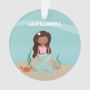 Ornamento Linda Menina Afro-Americana Sereia