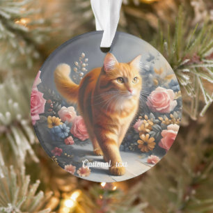 Ornamento Linda Tabby Laranja Gato e Flores