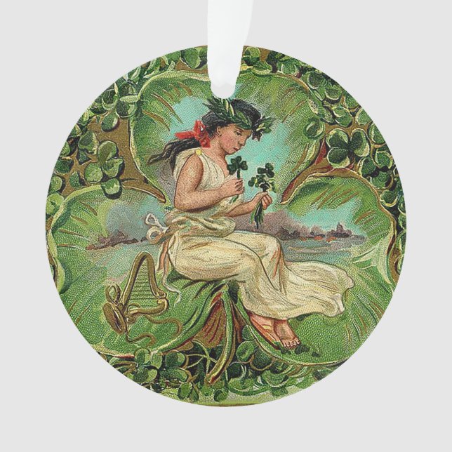 Ornamento Linda Vintage Girl com Shamrocks (Frente)
