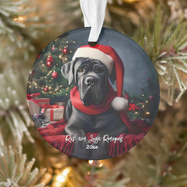 Ornamento Lindo Cane Corso com Chapéu de Papai Noel (Árvore)