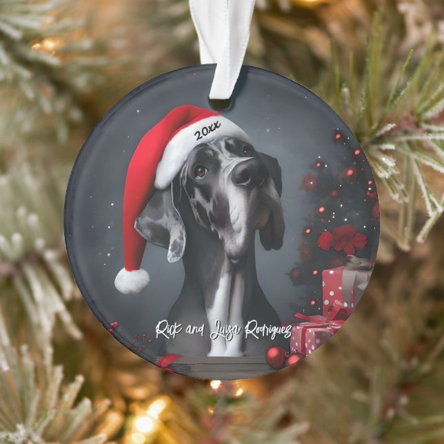 Ornamento Lindo Great Dane com Chapéu de Papai Noel (Árvore)