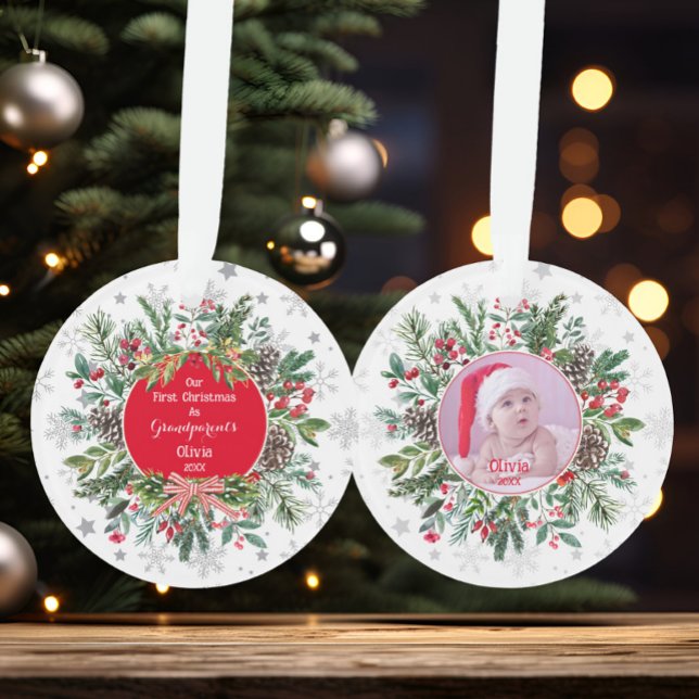 Ornamento Lindo Presente de Primeiro Natal dos Avós (Cute First Christmas Grandparents ornament)