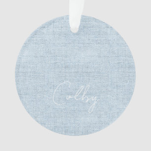 Ornamento Linen Pastel Blue New Baby NAME Birthdate Sweet