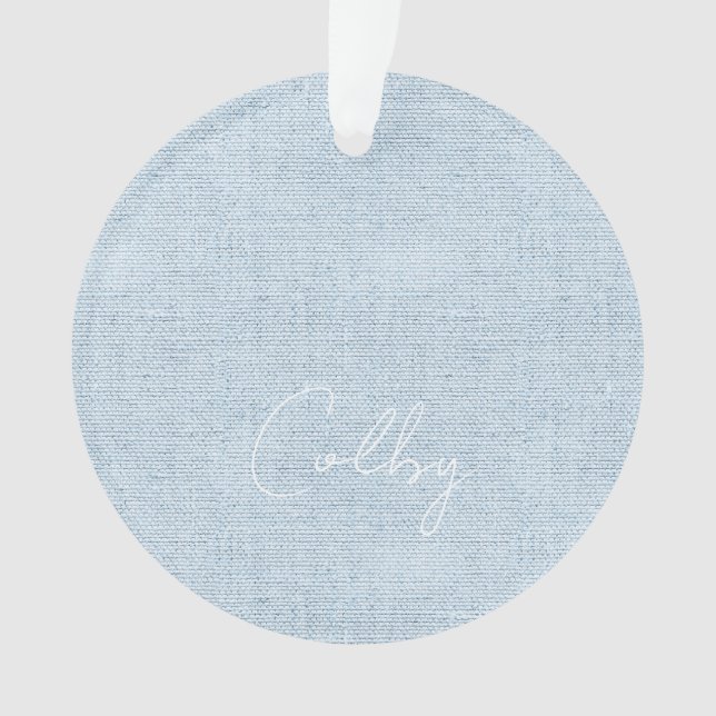 Ornamento Linen Pastel Blue New Baby NAME Birthdate Sweet (Frente)