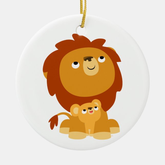 Ornamento Lion do Pai Protetor de Cartoon em Cute (Frente)