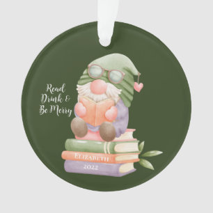 Ornamento Livro de Leitura do Gnomo Cute Cliente Monograma