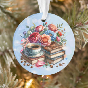 Ornamento Livros Florais Vintage e Café de Natal