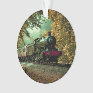 Ornamento Locomotiva de Trem Retrô Vintage Folhas de Outono