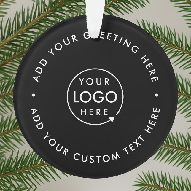 Ornamento Logotipo comercial | Natal preto moderno minimalis (Business Christmas ornament by Guava, featuring minimalist black acrylic design and custom logo)