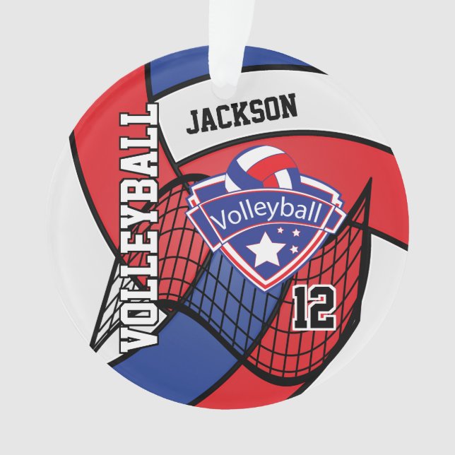 Ornamento Logotipo de 🏐 de Voleibol Vermelho, Branco e Azul (Frente)