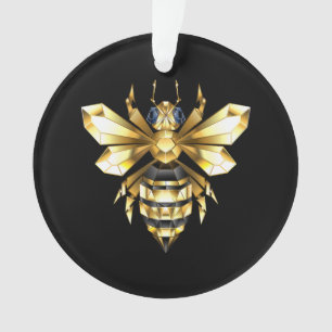 Ornamento Logotipo Faux Gold Foil Polygonal da Abelha em Pre