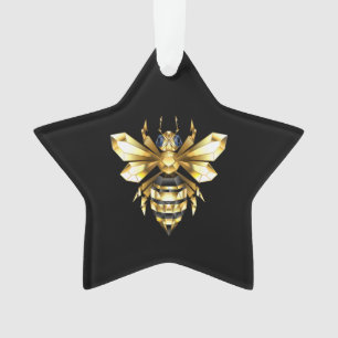 Ornamento Logotipo Faux Gold Foil Polygonal da Abelha em Pre