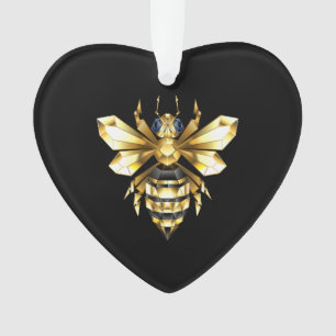 Ornamento Logotipo Faux Gold Foil Polygonal da Abelha em Pre