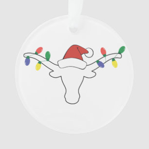 Ornamento Longhorn Branco com Luzes de Natal e chapéu de Pap