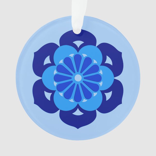 Ornamento Lotus Flower Mandala, Indigo e Azul Claro (Frente)
