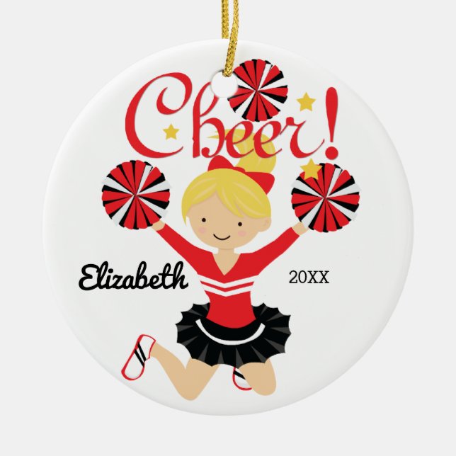 Ornamento louro do cheerleader do elogio preto & (Frente)