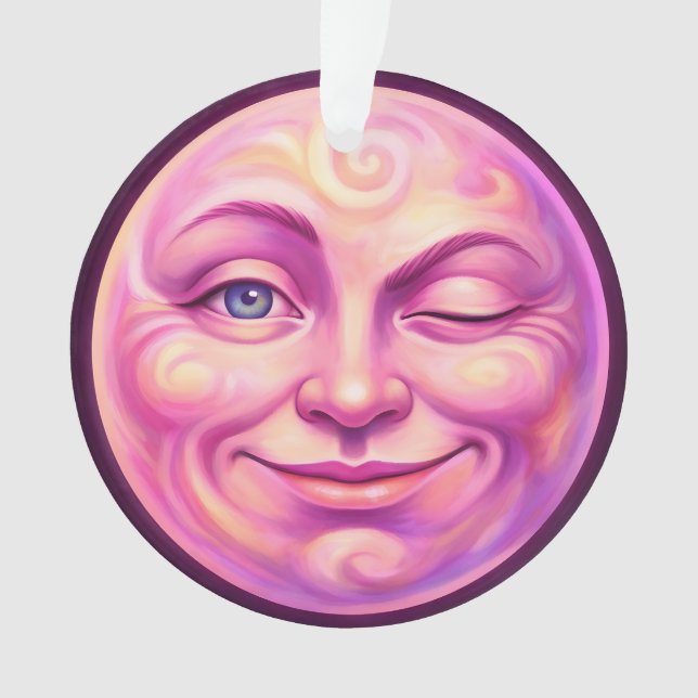 Ornamento Lua rosa piscando celestial alegre (Frente)