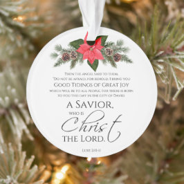 Ornamento Luke 2:10-11 Escritura de Natal de Poinsettia