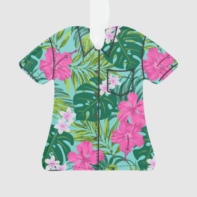 Ornamento Luna Hibiscus Garden Hawaiian Aloha Shirt- Aqua (Frente)
