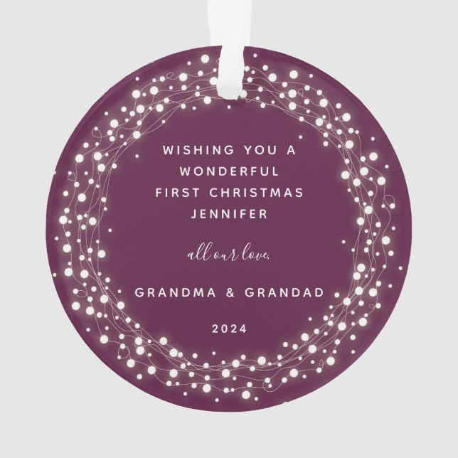 Ornamento Luz Aparente Primeira Foto de Natal do Bebê (Verso)