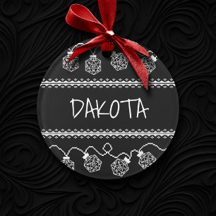 Ornamento Luzes D20 Pretas   Dice do Jogador de Papel Retro 