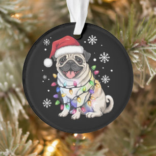 Ornamento Luzes de Natal do Pug do Papai Noel Amante de Cach