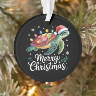 Ornamento Luzes de Natal Tartaruga Marinha Chapéu do Papai N