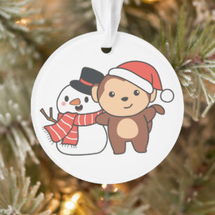 Ornamento Macaco Com Neve No Inverno Para O Natal
