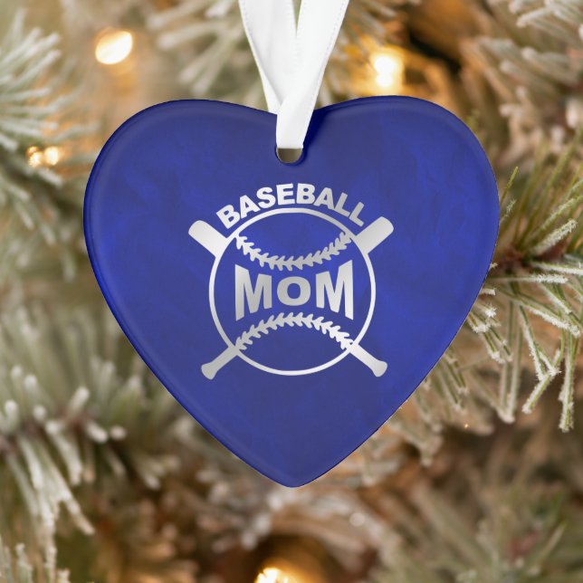 Ornamento Mãe de Baseball em Prata Azul (Árvore)